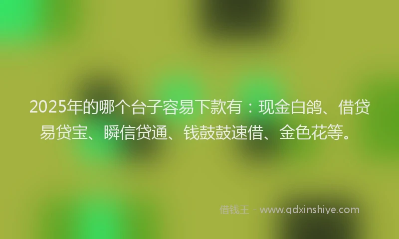 2025年的哪个台子容易下款有：现金白鸽、借贷易贷宝、瞬信贷通、钱鼓鼓速借、金色花等。