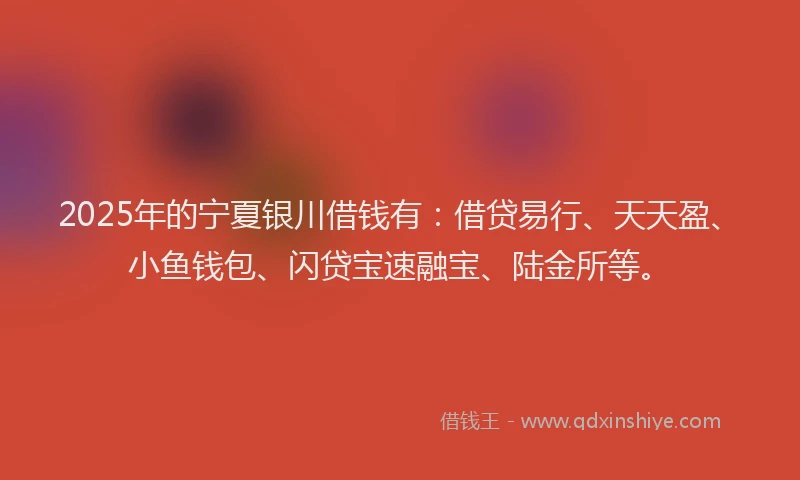 2025年的宁夏银川借钱有：借贷易行、天天盈、小鱼钱包、闪贷宝速融宝、陆金所等。