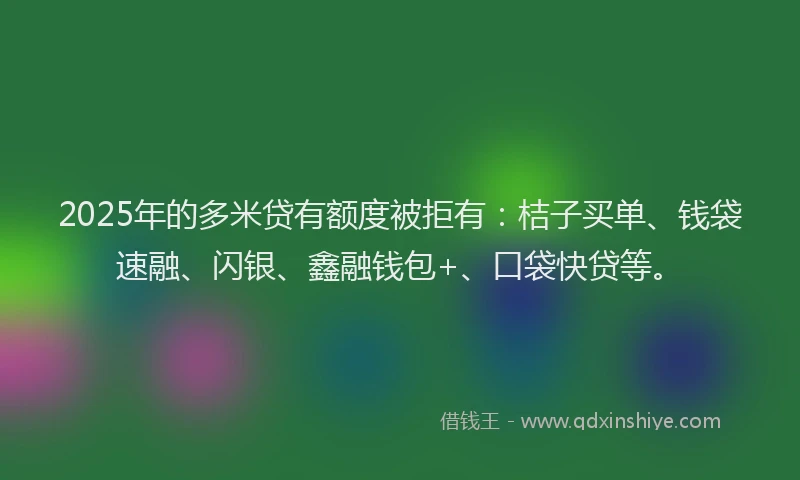 2025年的多米贷有额度被拒有：桔子买单、钱袋速融、闪银、鑫融钱包+、口袋快贷等。