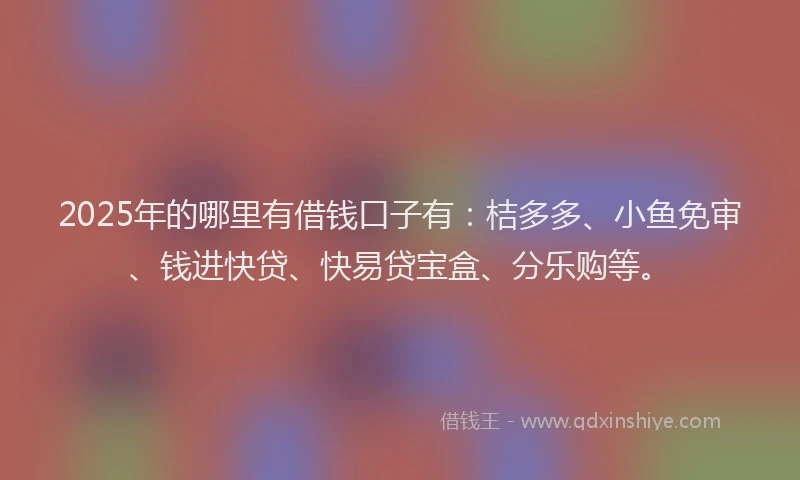 2025年的哪里有借钱口子有：桔多多、小鱼免审、钱进快贷、快易贷宝盒、分乐购等。