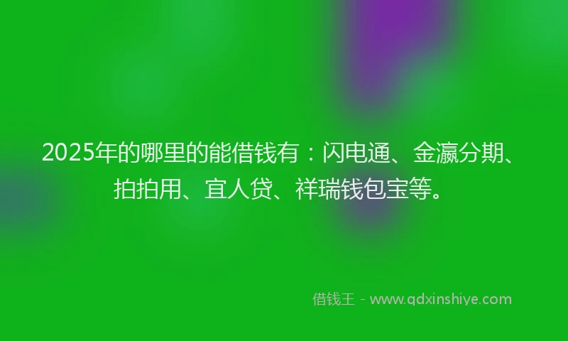 2025年的哪里的能借钱有：闪电通、金瀛分期、拍拍用、宜人贷、祥瑞钱包宝等。