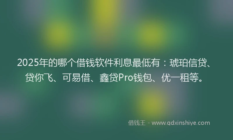 2025年的哪个借钱软件利息最低有：琥珀信贷、贷你飞、可易借、鑫贷Pro钱包、优一租等。