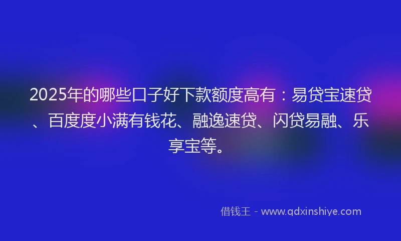2025年的哪些口子好下款额度高有：易贷宝速贷、百度度小满有钱花、融逸速贷、闪贷易融、乐享宝等。