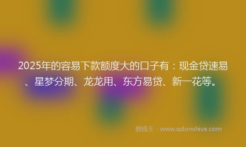 2025年的容易下款额度大的口子有：现金贷速易、星梦分期、龙龙用、东方易贷、新一花等。