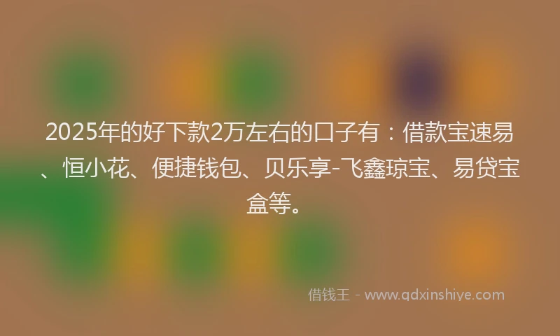 2025年的好下款2万左右的口子有：借款宝速易、恒小花、便捷钱包、贝乐享-飞鑫琼宝、易贷宝盒等。