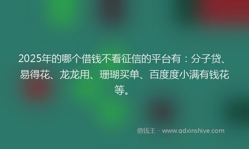 2025年的哪个借钱不看征信的平台有：分子贷、易得花、龙龙用、珊瑚买单、百度度小满有钱花等。