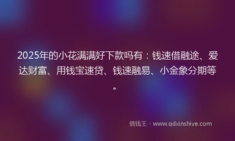 2025年的小花满满好下款吗有：钱速借融途、爱达财富、用钱宝速贷、钱速融易、小金象分期等。