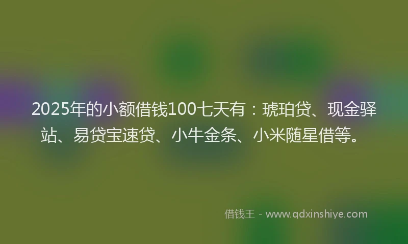 2025年的小额借钱100七天有：琥珀贷、现金驿站、易贷宝速贷、小牛金条、小米随星借等。