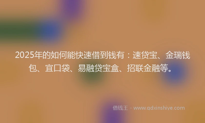 2025年的如何能快速借到钱有：速贷宝、金瑞钱包、宜口袋、易融贷宝盒、招联金融等。