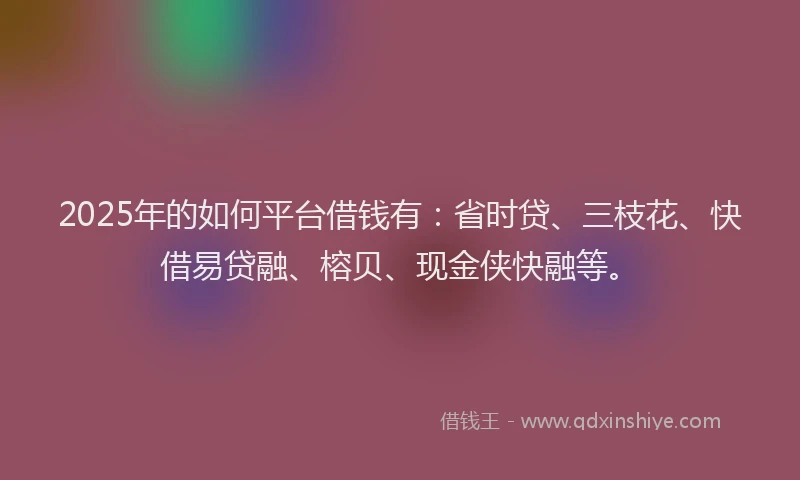 2025年的如何平台借钱有：省时贷、三枝花、快借易贷融、榕贝、现金侠快融等。