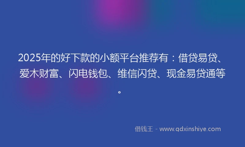 2025年的好下款的小额平台推荐有：借贷易贷、爱木财富、闪电钱包、维信闪贷、现金易贷通等。