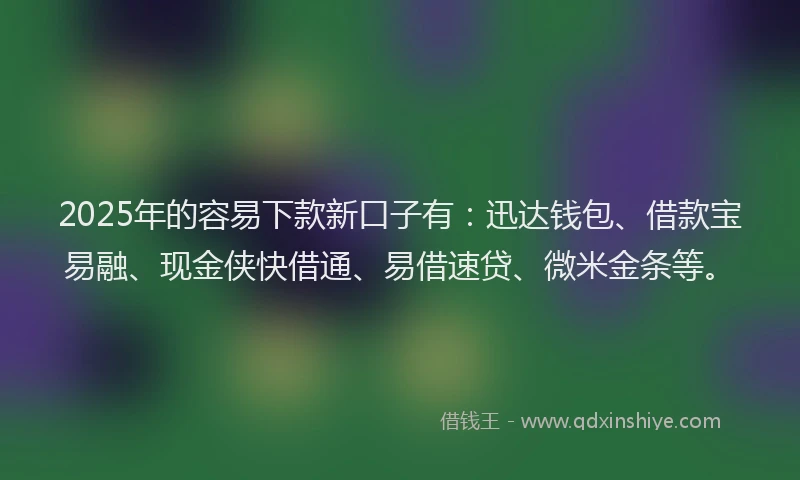 2025年的容易下款新口子有：迅达钱包、借款宝易融、现金侠快借通、易借速贷、微米金条等。