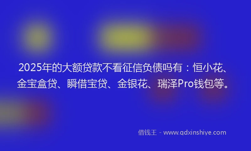 2025年的大额贷款不看征信负债吗有：恒小花、金宝盒贷、瞬借宝贷、金银花、瑞泽Pro钱包等。