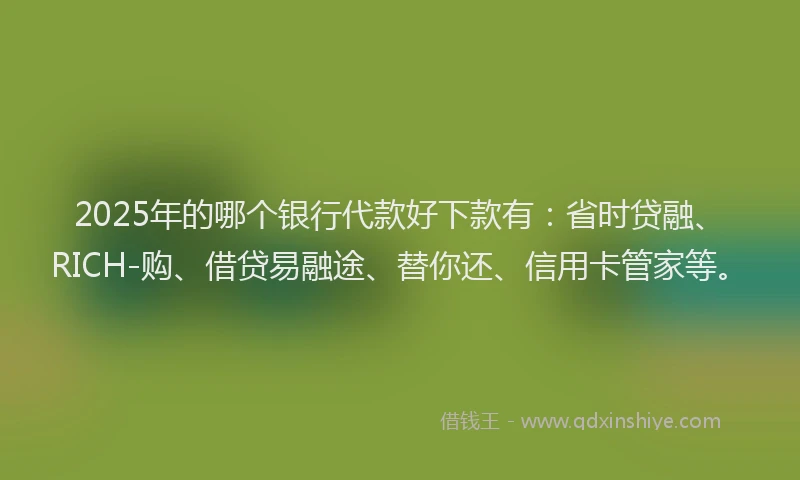 2025年的哪个银行代款好下款有：省时贷融、RICH-购、借贷易融途、替你还、信用卡管家等。
