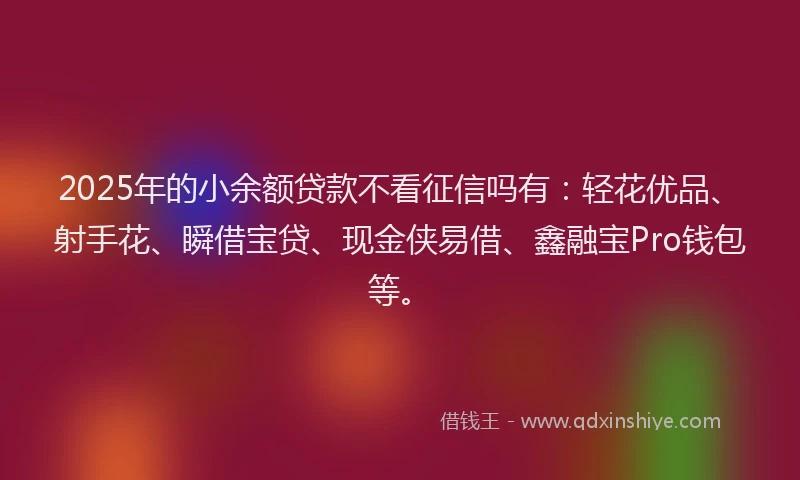 2025年的小余额贷款不看征信吗有：轻花优品、射手花、瞬借宝贷、现金侠易借、鑫融宝Pro钱包等。
