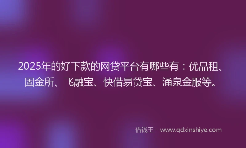 2025年的好下款的网贷平台有哪些有：优品租、固金所、飞融宝、快借易贷宝、涌泉金服等。