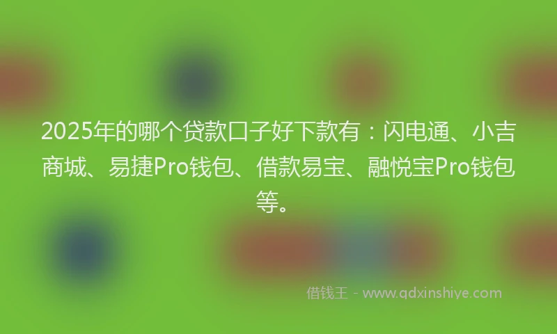2025年的哪个贷款口子好下款有：闪电通、小吉商城、易捷Pro钱包、借款易宝、融悦宝Pro钱包等。