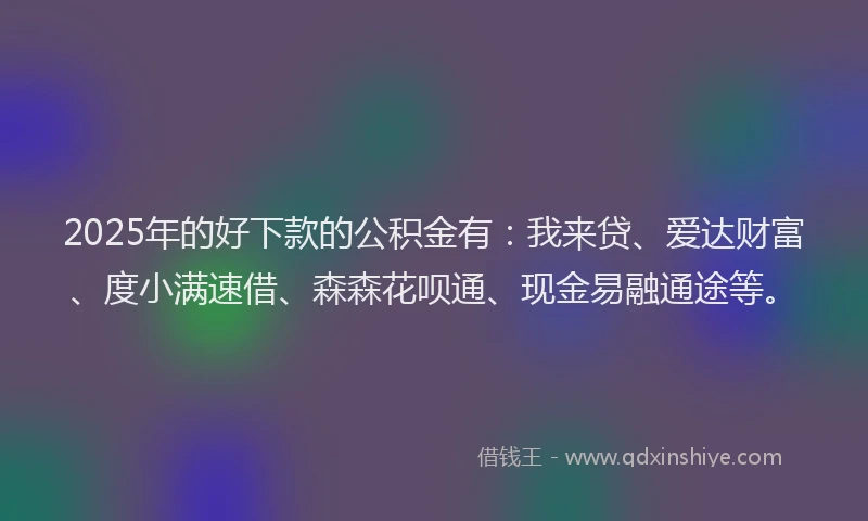2025年的好下款的公积金有：我来贷、爱达财富、度小满速借、森森花呗通、现金易融通途等。