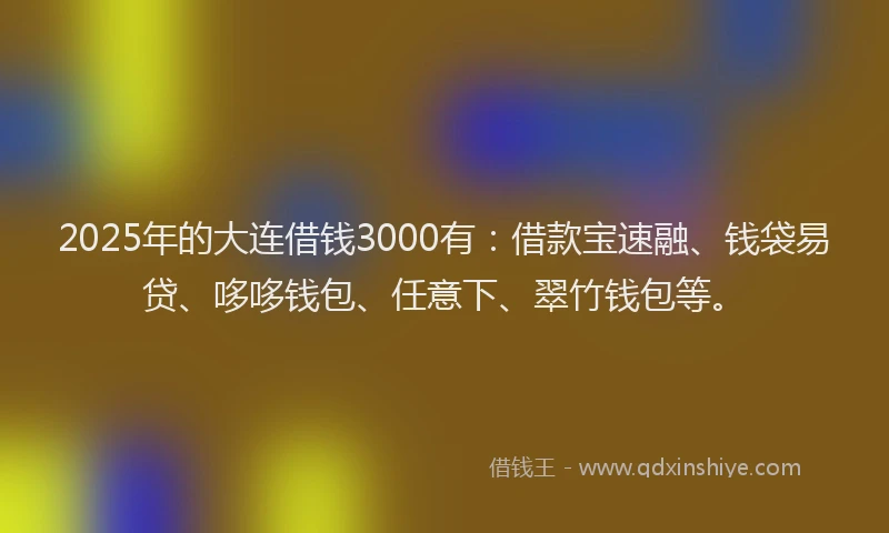 2025年的大连借钱3000有：借款宝速融、钱袋易贷、哆哆钱包、任意下、翠竹钱包等。