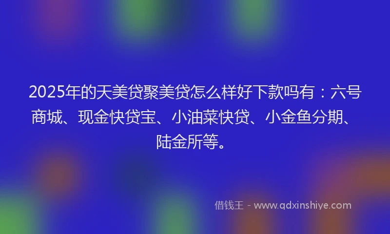 2025年的天美贷聚美贷怎么样好下款吗有：六号商城、现金快贷宝、小油菜快贷、小金鱼分期、陆金所等。