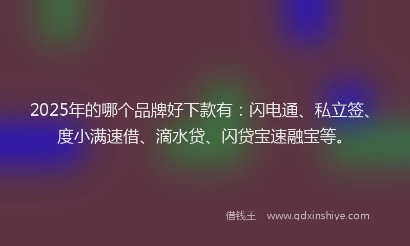 2025年的哪个品牌好下款有：闪电通、私立签、度小满速借、滴水贷、闪贷宝速融宝等。
