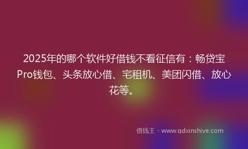 2025年的哪个软件好借钱不看征信有：畅贷宝Pro钱包、头条放心借、宅租机、美团闪借、放心花等。
