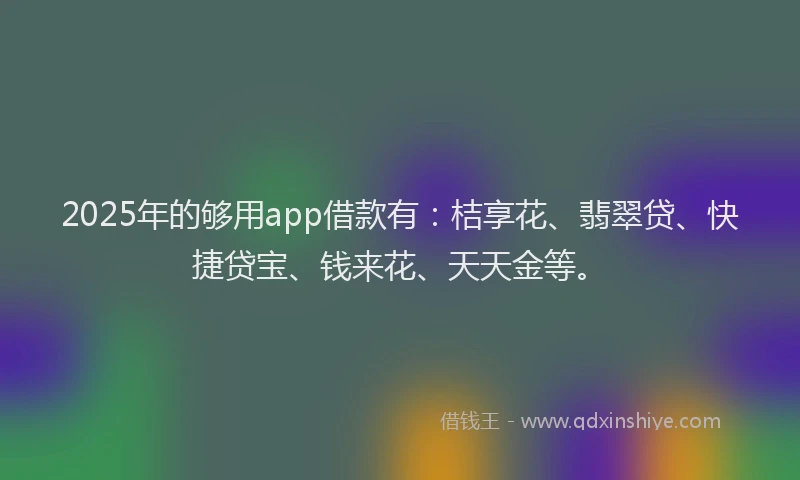 2025年的够用app借款有：桔享花、翡翠贷、快捷贷宝、钱来花、天天金等。