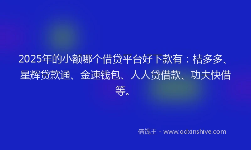 2025年的小额哪个借贷平台好下款有：桔多多、星辉贷款通、金速钱包、人人贷借款、功夫快借等。