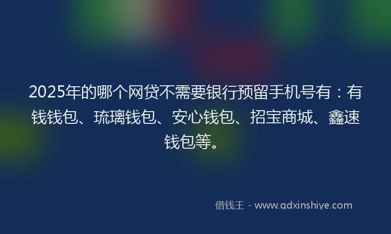 2025年的哪个网贷不需要银行预留手机号有：有钱钱包、琉璃钱包、安心钱包、招宝商城、鑫速钱包等。