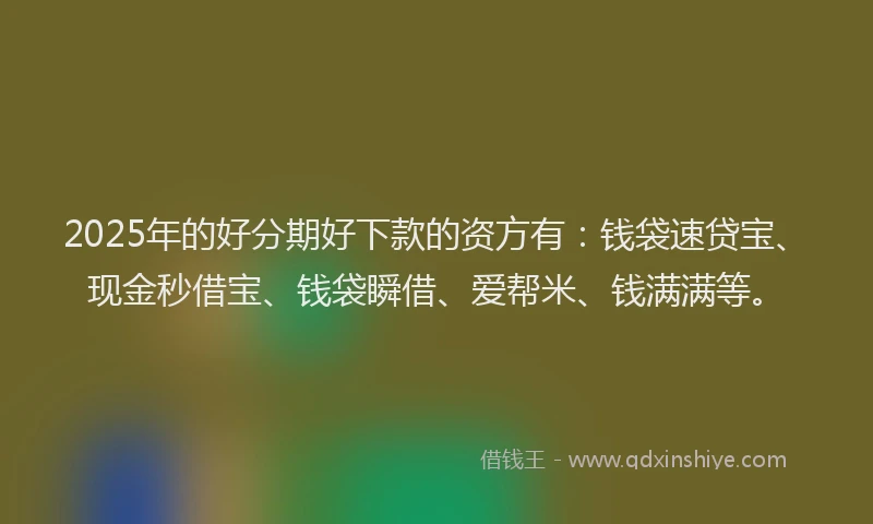 2025年的好分期好下款的资方有：钱袋速贷宝、现金秒借宝、钱袋瞬借、爱帮米、钱满满等。