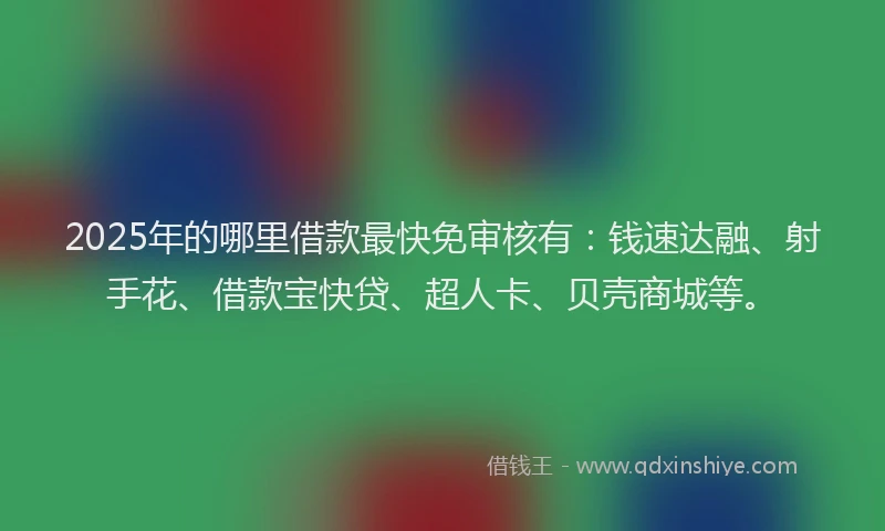 2025年的哪里借款最快免审核有：钱速达融、射手花、借款宝快贷、超人卡、贝壳商城等。