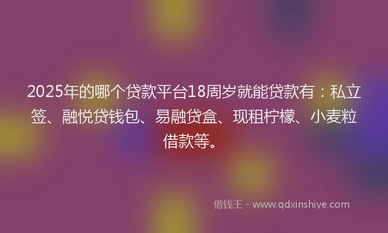 2025年的哪个贷款平台18周岁就能贷款有：私立签、融悦贷钱包、易融贷盒、现租柠檬、小麦粒借款等。