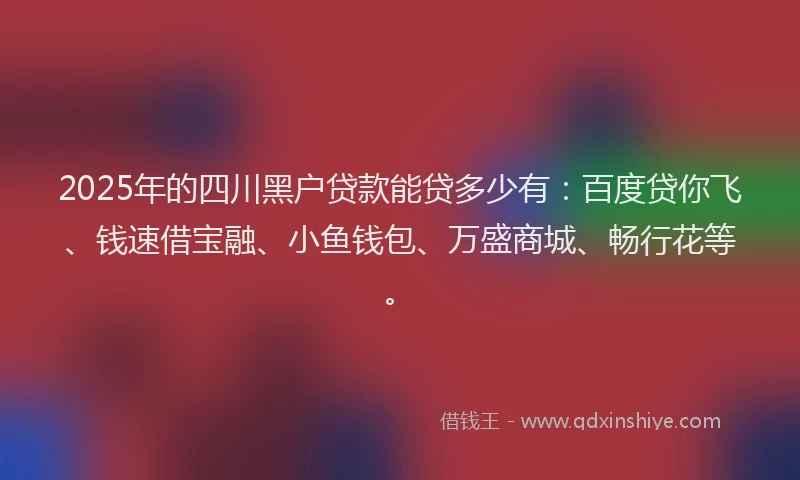 2025年的四川黑户贷款能贷多少有：百度贷你飞、钱速借宝融、小鱼钱包、万盛商城、畅行花等。