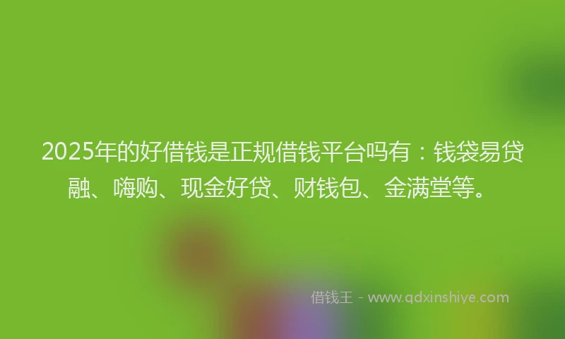 2025年的好借钱是正规借钱平台吗有:钱袋易贷融、嗨购、现金好贷、财钱包、金满堂等。