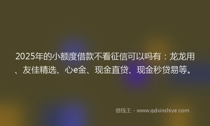 2025年的小额度借款不看征信可以吗有：龙龙用、友佳精选、心e金、现金直贷、现金秒贷易等。