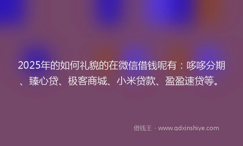 2025年的如何礼貌的在微信借钱呢有：哆哆分期、臻心贷、极客商城、小米贷款、盈盈速贷等。