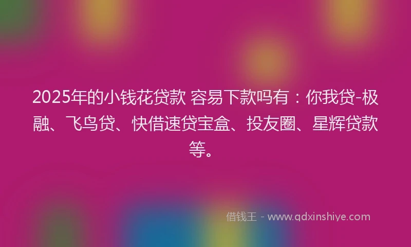 2025年的小钱花贷款 容易下款吗有：你我贷-极融、飞鸟贷、快借速贷宝盒、投友圈、星辉贷款等。