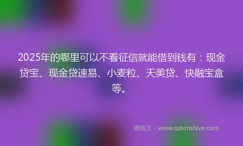 2025年的哪里可以不看征信就能借到钱有：现金贷宝、现金贷速易、小麦粒、天美贷、快融宝盒等。