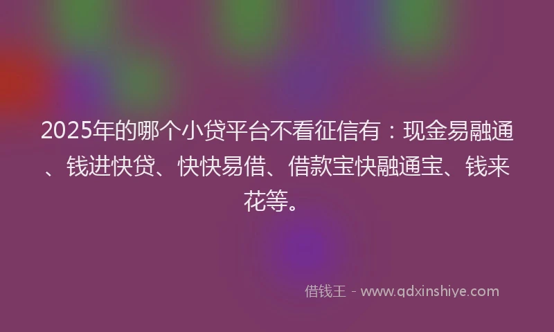 2025年的哪个小贷平台不看征信有：现金易融通、钱进快贷、快快易借、借款宝快融通宝、钱来花等。