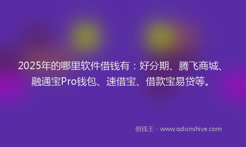 2025年的哪里软件借钱有：好分期、腾飞商城、融通宝Pro钱包、速借宝、借款宝易贷等。