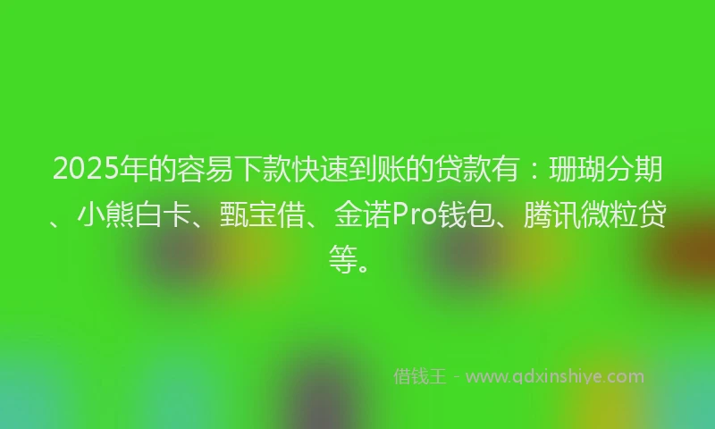 2025年的容易下款快速到账的贷款有：珊瑚分期、小熊白卡、甄宝借、金诺Pro钱包、腾讯微粒贷等。