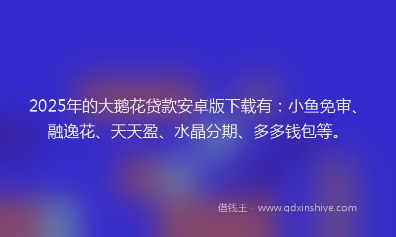 2025年的大鹅花贷款安卓版下载有：小鱼免审、融逸花、天天盈、水晶分期、多多钱包等。