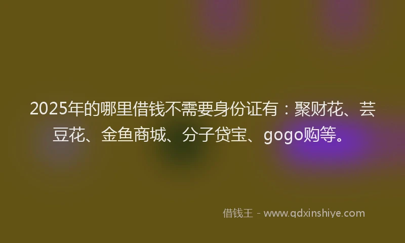 2025年的哪里借钱不需要身份证有：聚财花、芸豆花、金鱼商城、分子贷宝、gogo购等。