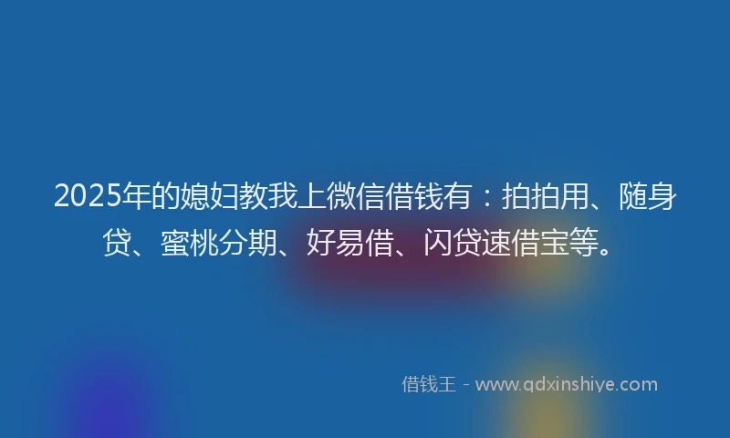 2025年的媳妇教我上微信借钱有：拍拍用、随身贷、蜜桃分期、好易借、闪贷速借宝等。