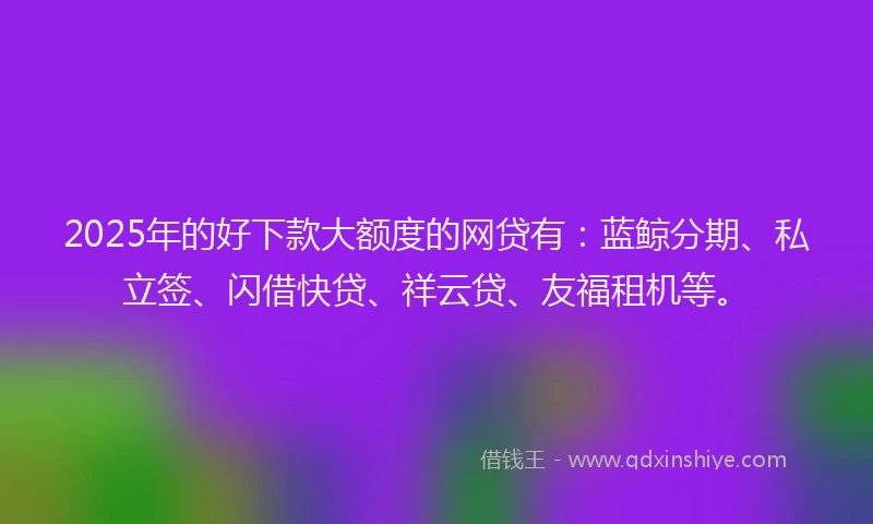 2025年的好下款大额度的网贷有：蓝鲸分期、私立签、闪借快贷、祥云贷、友福租机等。
