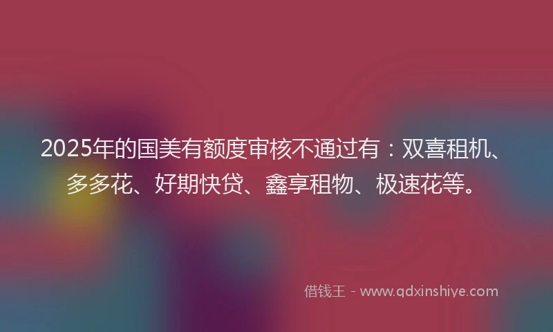 2025年的国美有额度审核不通过有：双喜租机、多多花、好期快贷、鑫享租物、极速花等。