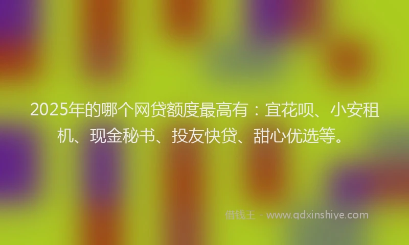 2025年的哪个网贷额度最高有：宜花呗、小安租机、现金秘书、投友快贷、甜心优选等。