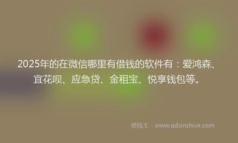 2025年的在微信哪里有借钱的软件有：爱鸿森、宜花呗、应急贷、金租宝、悦享钱包等。