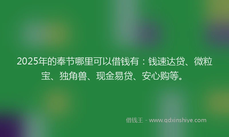 2025年的奉节哪里可以借钱有：钱速达贷、微粒宝、独角兽、现金易贷、安心购等。
