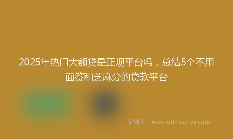 2025年热门大额贷是正规平台吗，总结5个不用面签和芝麻分的贷款平台